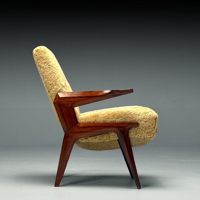 Vittorio Dassi Attr, Italian Mid-Century Modern Armchair, Honey Shearling, 1950s For Sale - Image 4 of 10