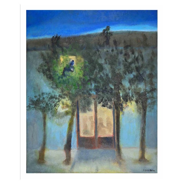 Roberto Cuccaro, The Entrance, Original Oil on Cardboard, 2000s For Sale