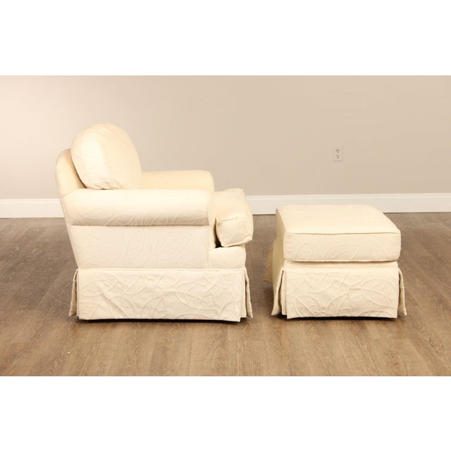 Traditional Ethan Allen Upholstered Lounge Chair and Ottoman For Sale - Image 3 of 12