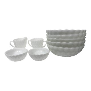 Mid 20th Century Bubble Milk Glass Dinnerware by Anchor Hocking - 9 Pieces For Sale