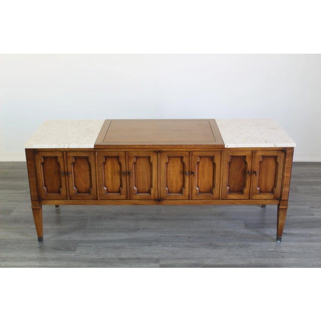 Mid Century Walnut Low Cabinet With Stone Tops For Sale - Image 9 of 9