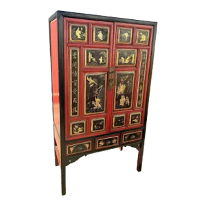 Qing Dynasty Hand Painted & Lacquered Gilt Armoire Cabinet, China