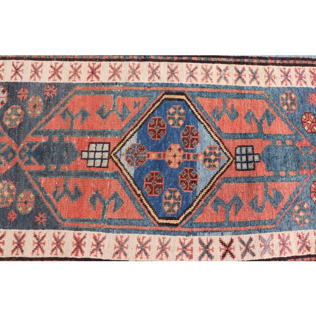 Antique Colorful Persian Heriz-Serapi Runner With a Bold Geometric Design 3'1 X 10'10 For Sale - Image 10 of 13