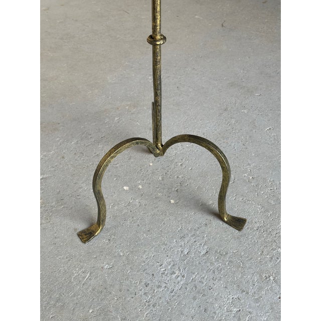 Gold Pair of Spanish Gilt Iron Drinks Tables With Tripod Bases and Hammered Tops For Sale - Image 8 of 15
