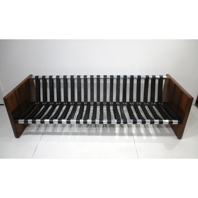 Selig Rosewood Leather Strap Sofa For Sale - Image 11 of 13