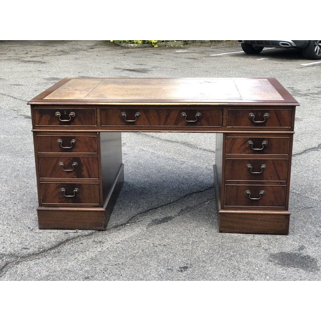 Large Mahogany Veneer Pedestal Desk For Sale - Image 5 of 12
