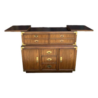 Lexington Campaign Style Pecan and Brass Dry Bar For Sale