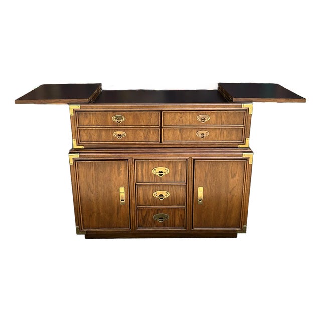 Lexington Campaign Style Pecan and Brass Dry Bar For Sale