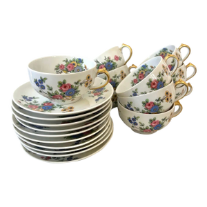 Chefield Haviland Limoges Floral Tea Cup and Saucer Set - 20 Pieces