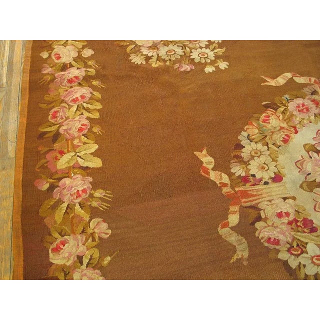 Early 19th Century 1830s Brown Floral Antique French Empire Aubusson Carpet 8' X 9'3" Flatweave Wool Rug For Sale - Image 5 of 9