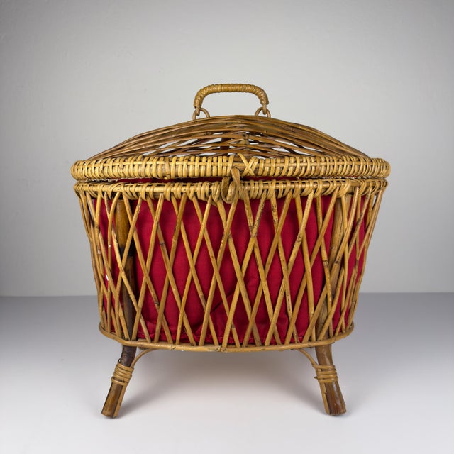 Vintage Rattan Basket, Italy, 1950s For Sale - Image 9 of 18