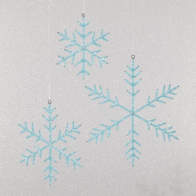 Add sparkle and texture to your seasonal décor with this set of 12 snowflake ornaments, crafted from iron and hand-strung...