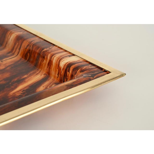 Rectangular Tortoiseshell Effect Acrylic Glass and Brass Serving Tray from Dior, Italy, 1970s For Sale - Image 10 of 13