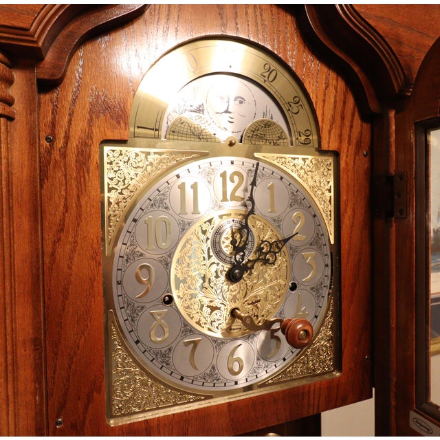 Ridgeway Model 266 Vintage Grandfather Clock in Cherry With Moon Dial, Triple Chime For Sale - Image 11 of 15