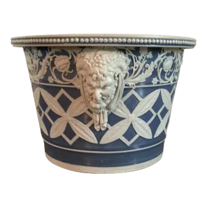 Large Early 19th Century English Regency Cheetham & Woolley Neoclassical Sprig Flower Pot With Satyr Heads in the Manner of Wedgwood Jasperware