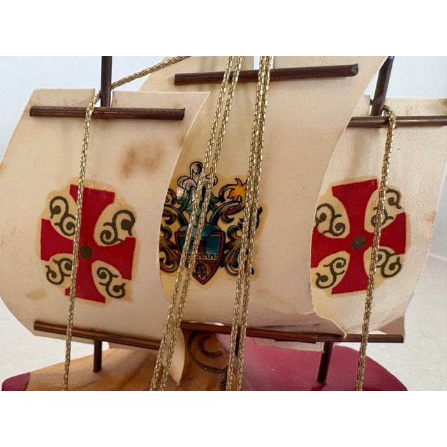 Pair of Vintage Dutch Hand-Painted Sailboats With Heraldic Sails, Mid-Century Nautical Decor For Sale - Image 4 of 11