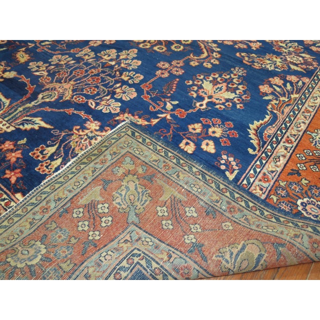 English Antique Zabihi Collection Royal Blue Mohajeran Persian Sarouk Rug - 7'1" x 10'6" For Sale - Image 3 of 9