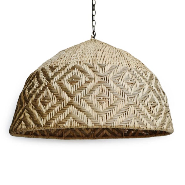 Tribal Rattan Diamond Weave Tribal Pendant Light Large For Sale - Image 3 of 9