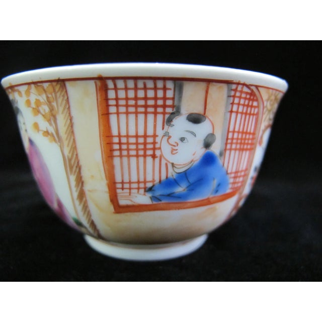 Chinese Porcelain Famille Rose Figural Tea Cup Bowl and Saucer Set For Sale In Portland, OR - Image 6 of 10