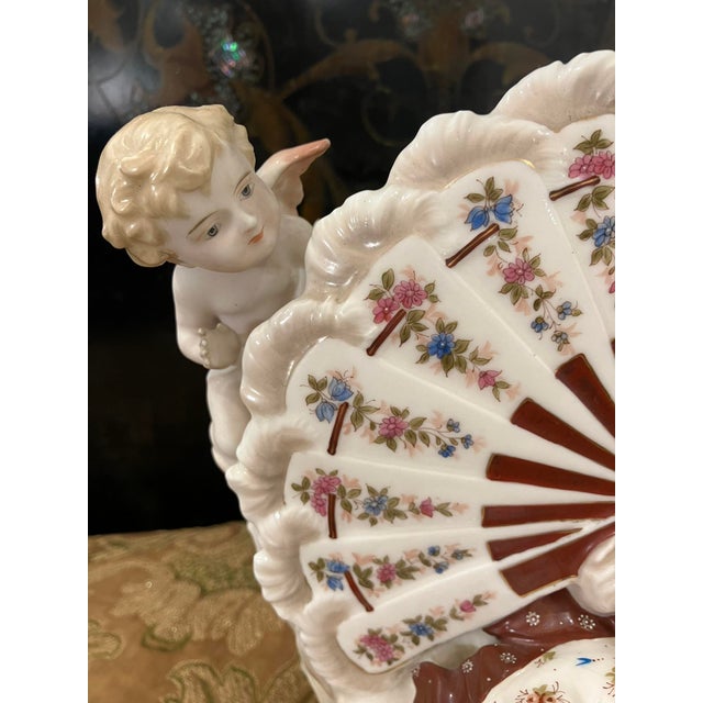 Exquisite Antique KPM Berlin Porcelain Figurine Lady With Fan & Cherub R. Moller For Sale - Image 9 of 17