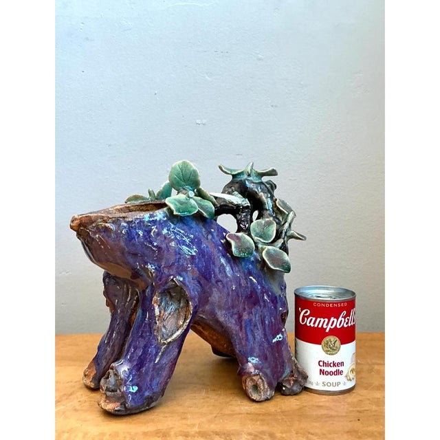 Purple Vintage Shiwan Pottery Faux Bois Cache Pot For Sale - Image 8 of 12