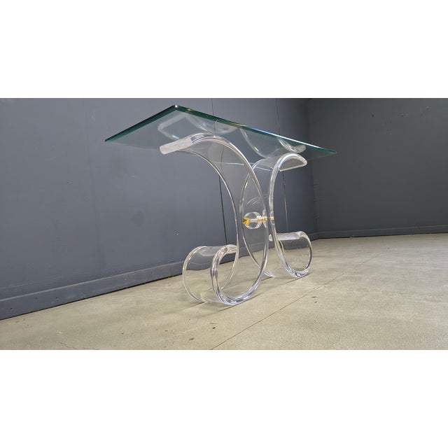 Hollywood Regency Brass and Acrylic Glass Console Table, 1970s For Sale - Image 3 of 14