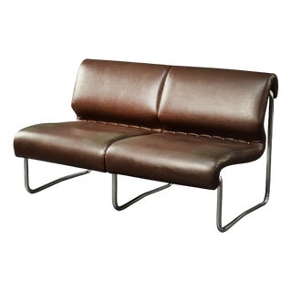Mid-Century Modern German 2-Seater Brown Steel Frame Lounge Sofa, 1970s For Sale