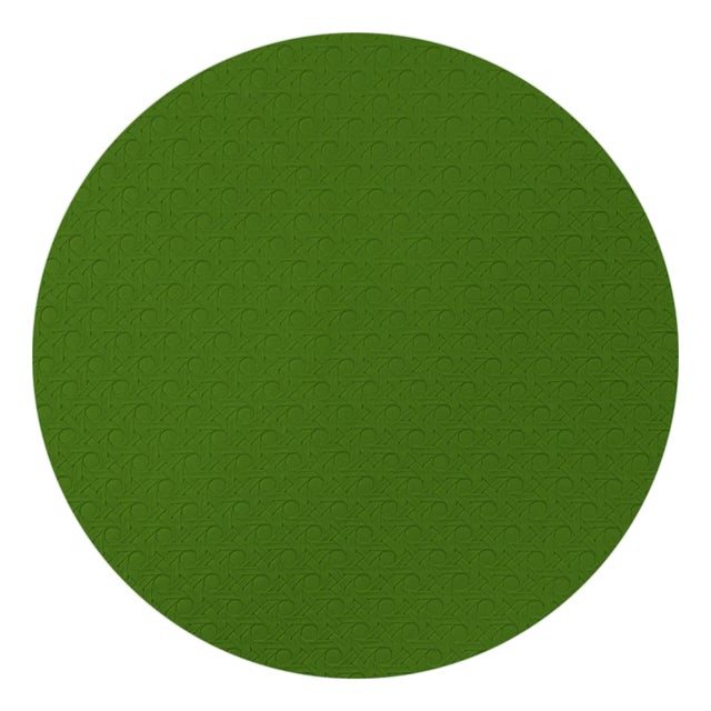 Solid Moss Vegan Leather Round Cane Placemat, Set of 4 For Sale