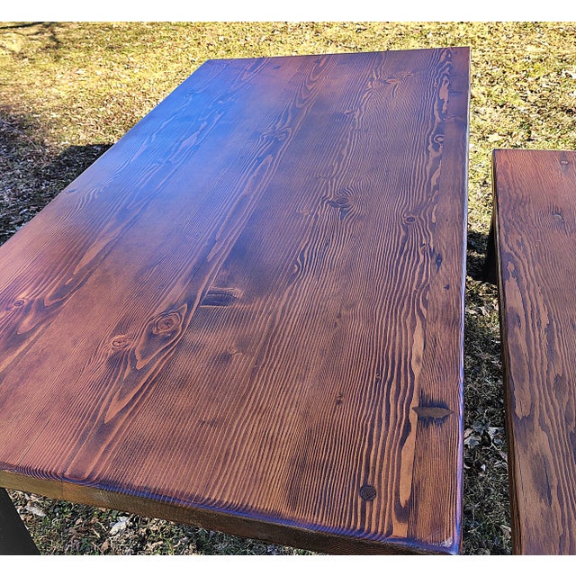 Farmhouse Reclaimed Douglas Fir Dining Table and Bench Set — Farmhouse — Handmade Western New York For Sale - Image 3 of 6