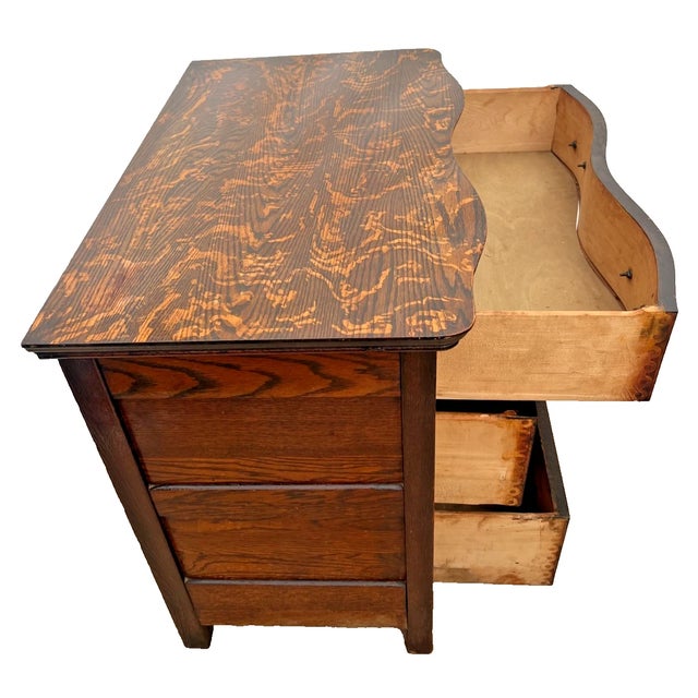 19th Century Victorian Tiger Oak Credenza / Side Cabinet With Serpentine Front For Sale In Palm Springs - Image 6 of 13
