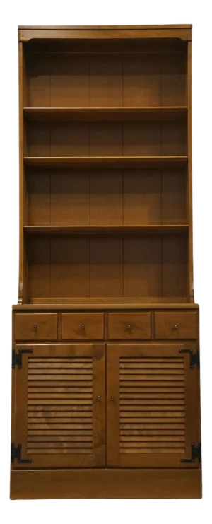 Late 20th Century Ethan Allen Heirloom Maple Nutmeg CRP Custom Room Plan 30" Shutter Door Cabinet W. Bookcase Top 10-4511p / 10-4019