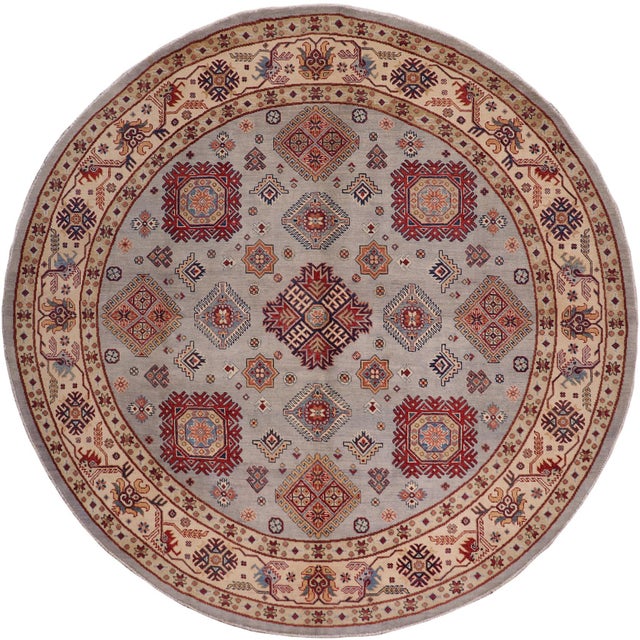 Gray Tribal Kazak Gray/Beige Wool Round Rug- 9'0''x9'0'' For Sale - Image 8 of 9