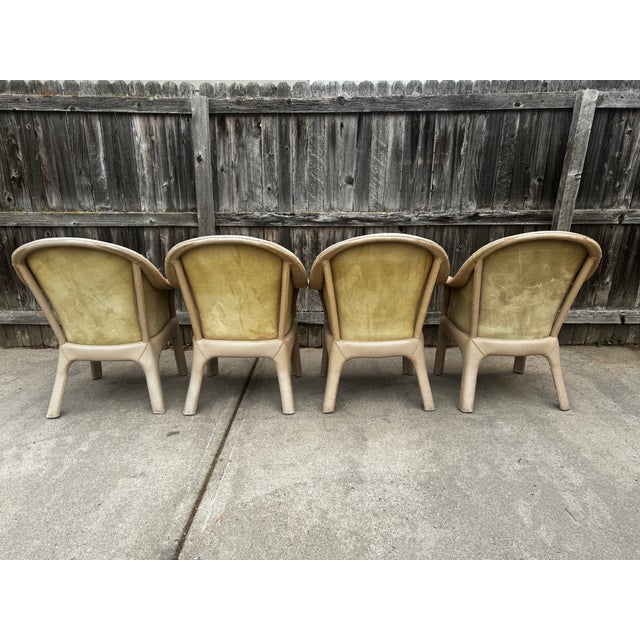 Late 20th Century Vintage Budji Layug Style Leather and Rattan Barrel Chairs - Set of 4 For Sale - Image 5 of 10