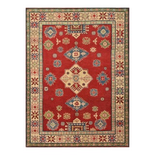 Kazak Rug 4'10'' X 6'7'' Red Wool Tribal Hand-Knotted Oriental Carpet For Sale