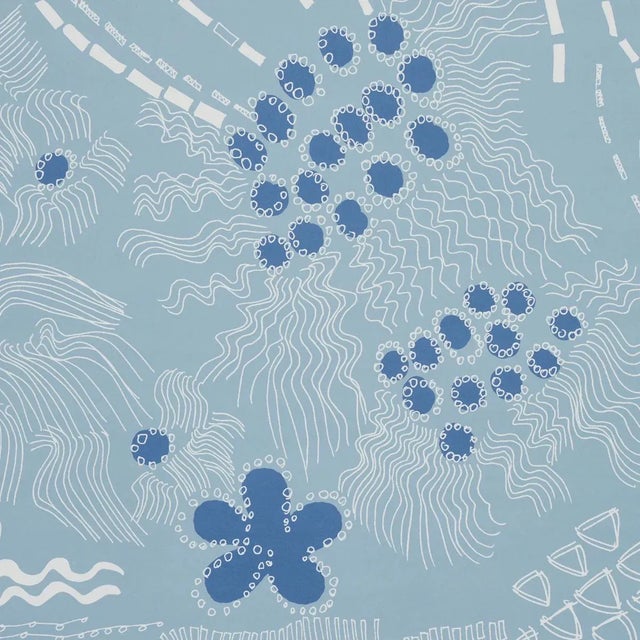 Tribal Sample - Schumacher X Clements Ribeiro Haven Wallpaper in Teal & Navy For Sale - Image 3 of 5