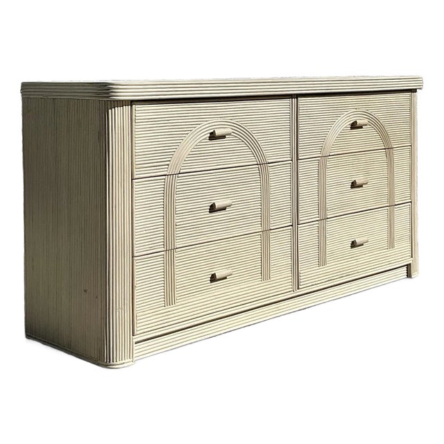 Mid 20th Century Vintage Coastal Arched Pencil Reed Dresser For Sale