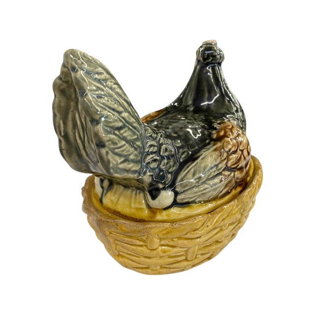 Antique French Desvres Majolica Hen on Nest Covered Dish Francis Masse For Sale In San Francisco - Image 6 of 11