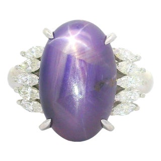 12.13 Carat Purple Star Sapphire Diamond Platinum Ring, Size 8.75 For Sale