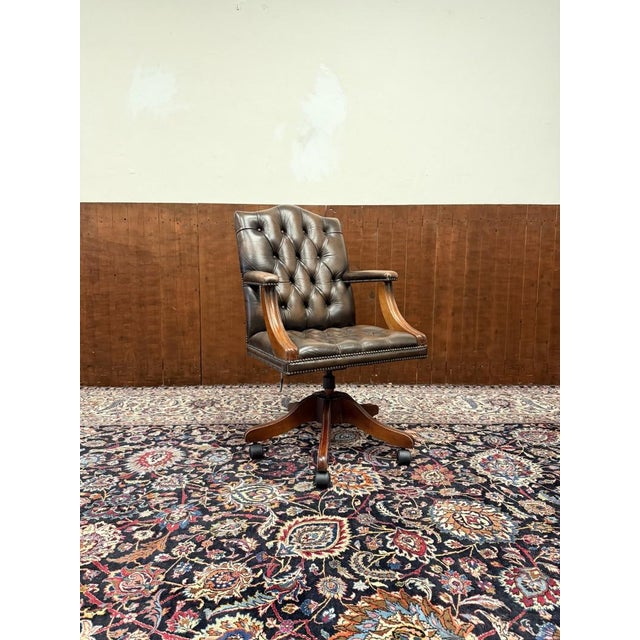 Brown English Chesterfield Desk Chair For Sale - Image 8 of 8