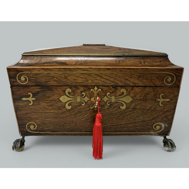 Early 19th Century Antique Brass Inlaid Rosewood English Tea Caddy Box Regency Gillows Lancaster. For Sale - Image 5 of 9