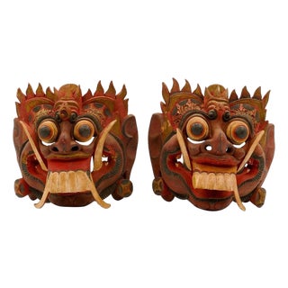 Mid-Century Folk Art Kumba Karna Masks in Wood, Indonesia, Set of 2 For Sale
