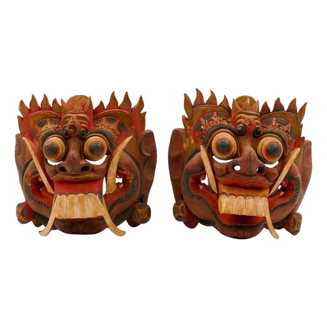 Mid-Century Folk Art Kumba Karna Masks in Wood, Indonesia, Set of 2 For Sale
