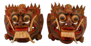Mid-Century Folk Art Kumba Karna Masks in Wood, Indonesia, Set of 2