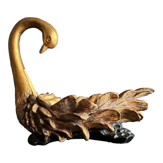 Vintage Late 20th Century Gold Swan Decorative Dish For Sale