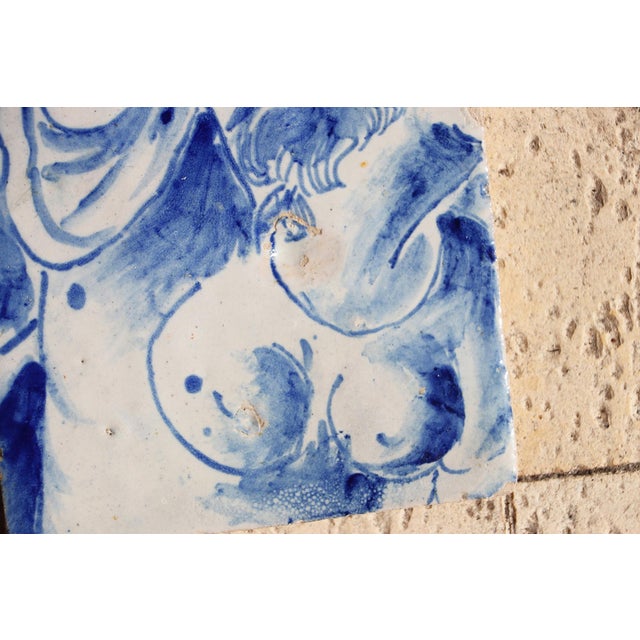 18th Century Antique 18th Century Blue and White Portuguese Tile Depicting a Woman Torso For Sale - Image 5 of 9
