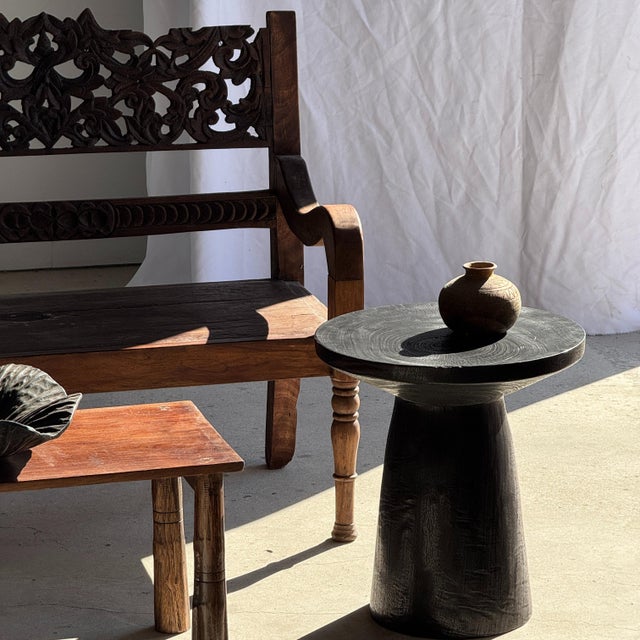Black Side Table in Black Mango Wood with Minimalist Conical Base, 1980s For Sale - Image 8 of 11