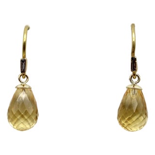 20k and 14k Gold Diamond and Citrine Briolette Drop Earrings, Pair For Sale