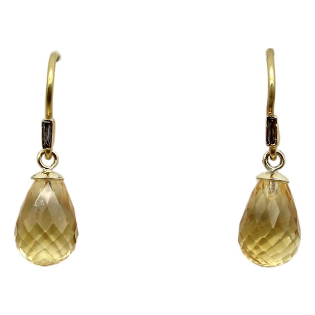 20k and 14k Gold Diamond and Citrine Briolette Drop Earrings, Pair For Sale