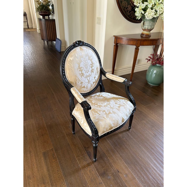 Late 20th Century Louis XV Style Chair With Silk Upholstery For Sale - Image 4 of 5