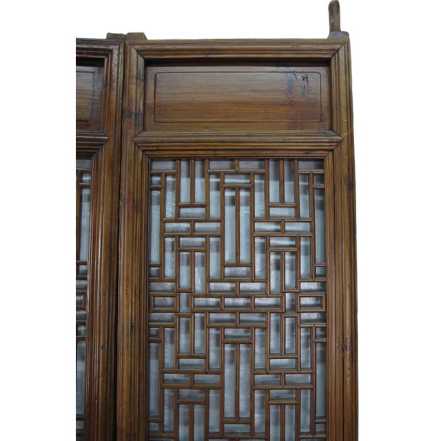 Wood Double Happiness Lattice Screen Door Panel - Set of 4 For Sale - Image 7 of 9